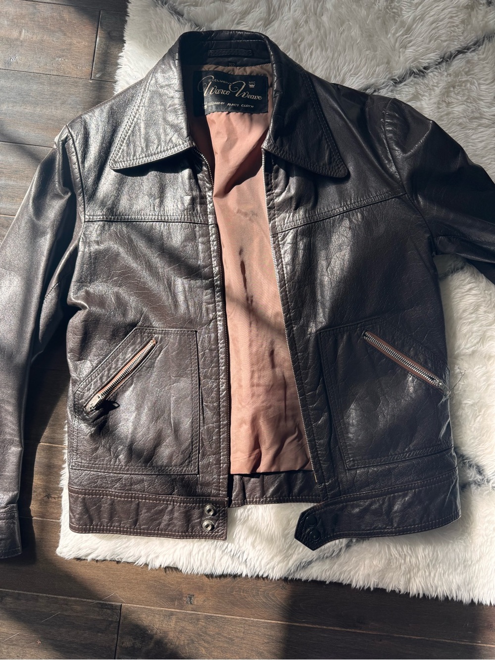Menβs Medium Vintage-Inspired Brown Leather Jacket